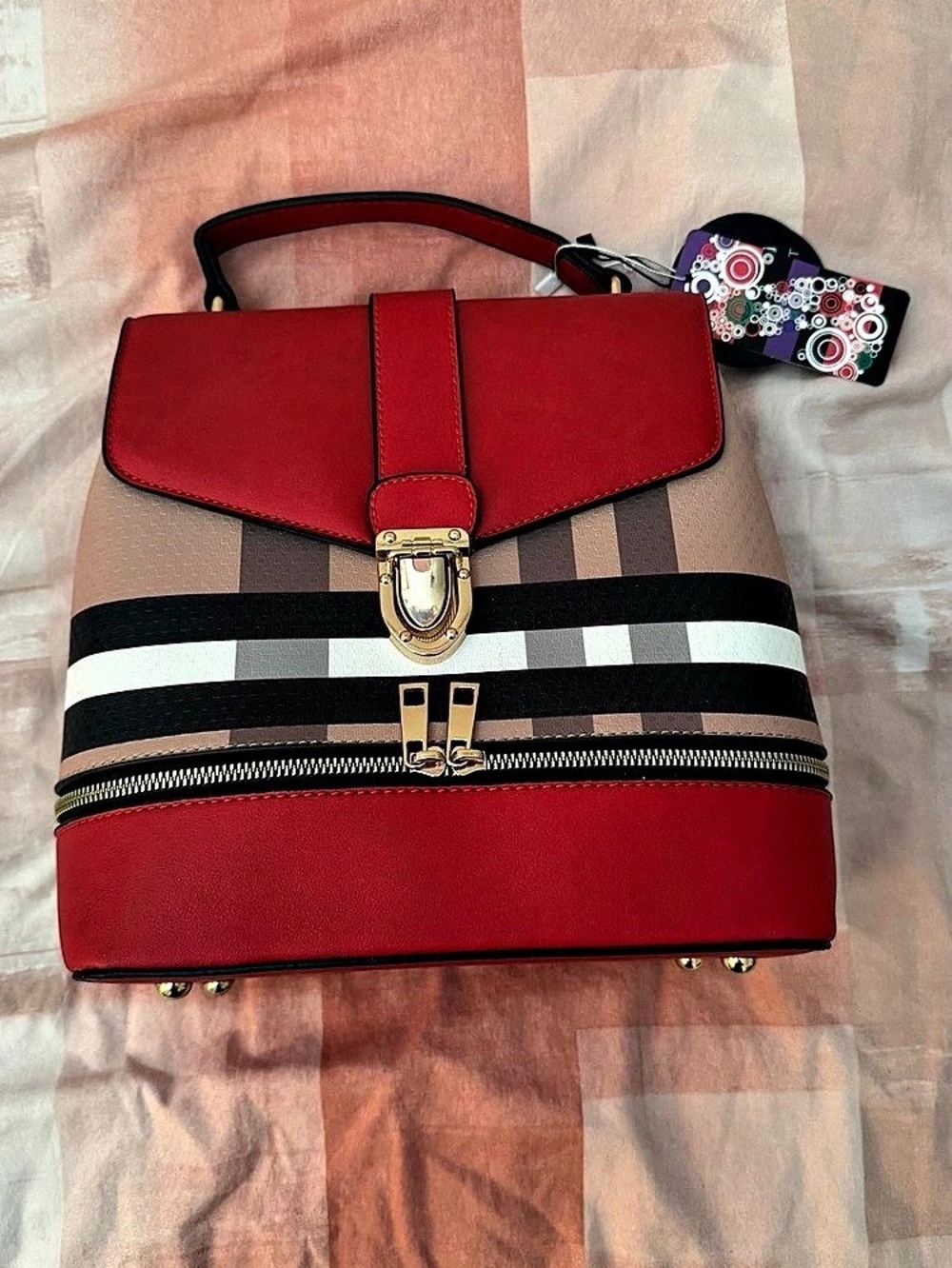 Color Block Satchel in Red & Brown NWT
